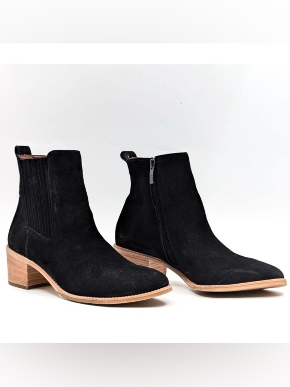 Paul Green Sante Zip black suede leather heeled bootie cowboy womens UK 5.5 US 8
